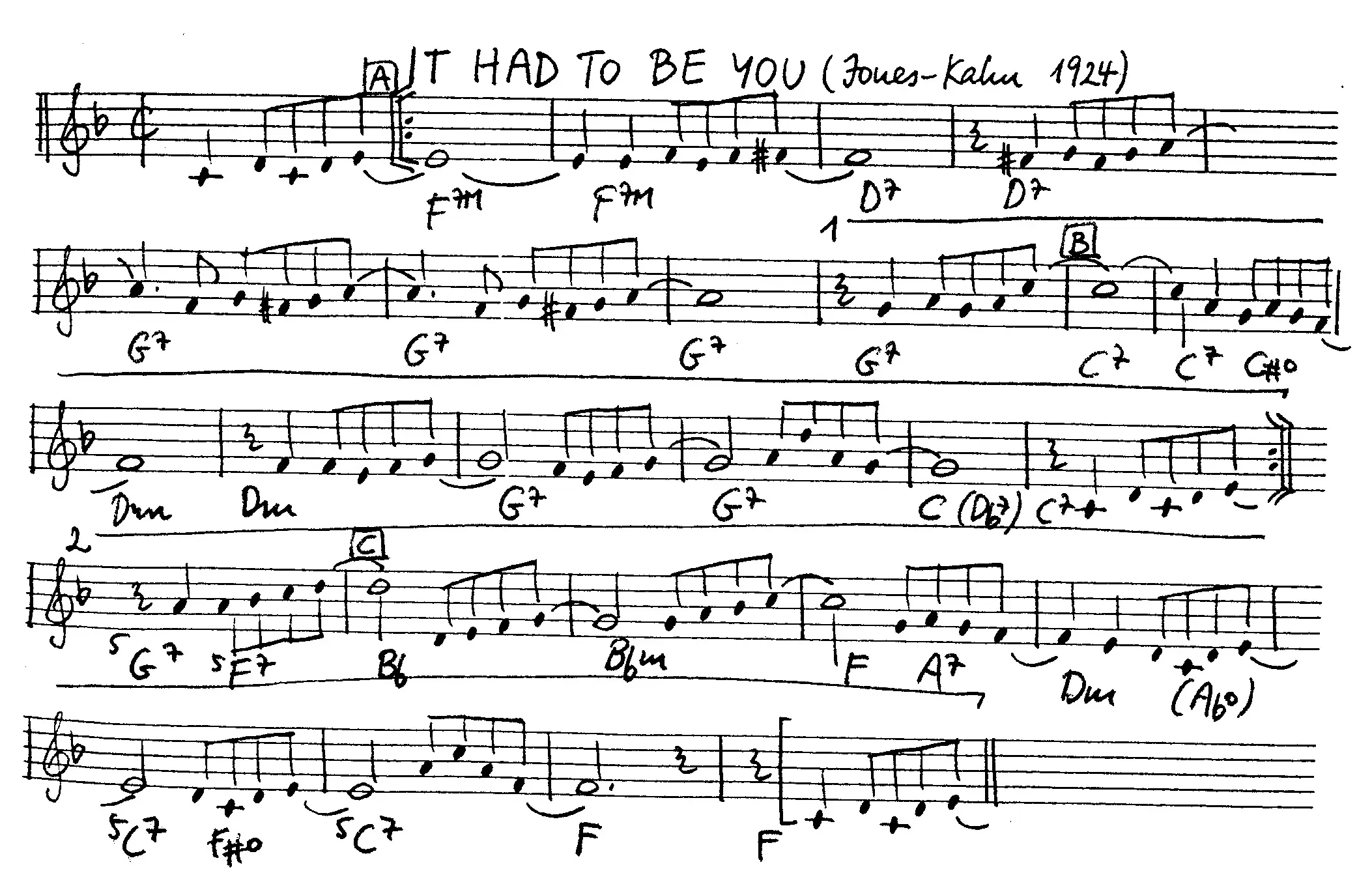 it had to be you. Free Jazz Leadsheet, courtesy of The Jungle Jazz Band